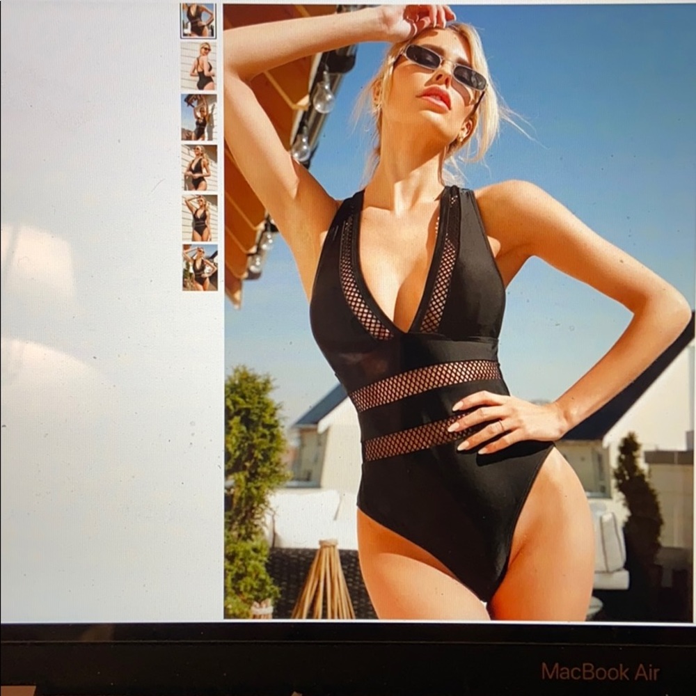 SEXY Plunge Black Net Swimsuit S/2/4 Bathing Suit